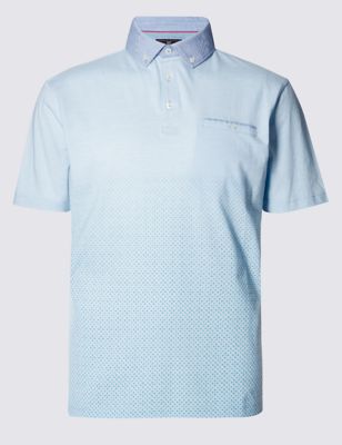 Pure Cotton Tailored Fit Geometric Print Polo Shirt